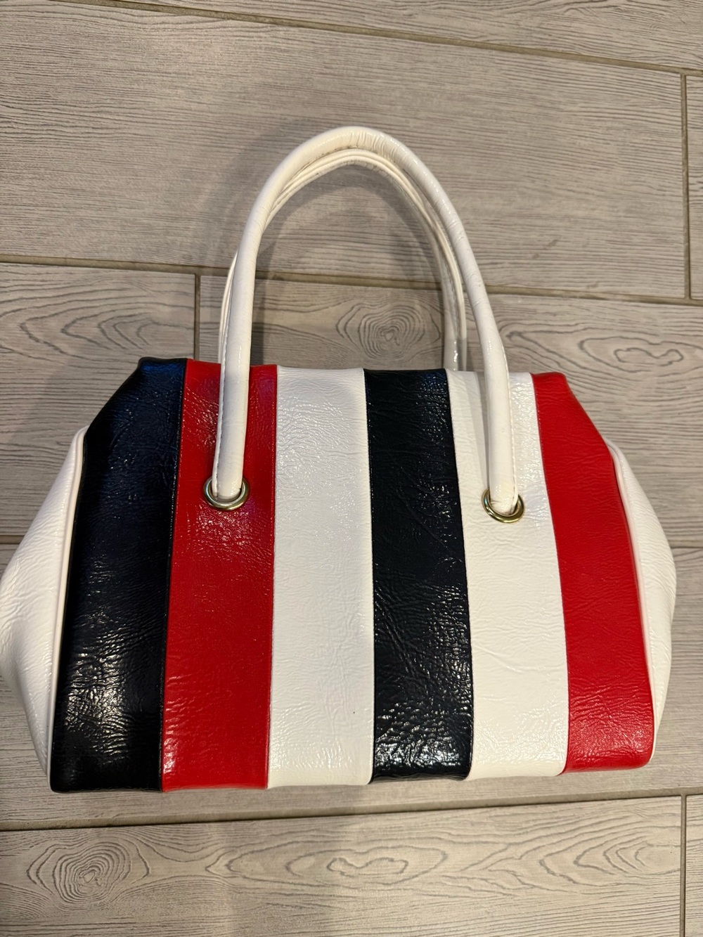 1960s Red, White & Black Dome Satchel -Top Handle Bag